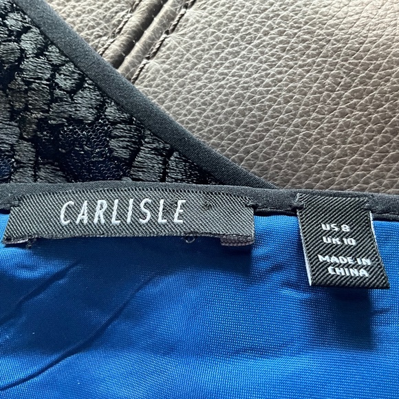 Carlisle Sheer Lace Silk Event Party Top Holiday Elegant Cobalt Blue Black 8 - Picture 9 of 11